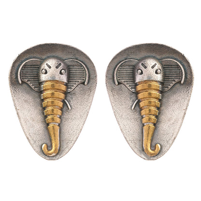 Gajmukh- Silver Brass Oxidised stud Earrings