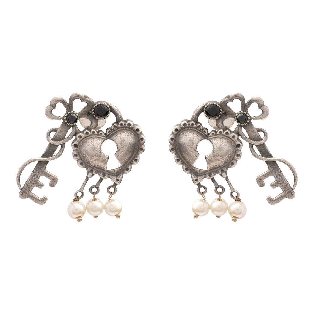 Kunjika- Silver Brass Oxidised dangler earrings(Black)
