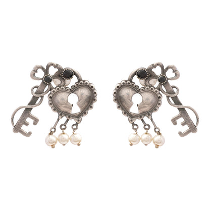 Kunjika- Silver Brass Oxidised dangler earrings(Black)
