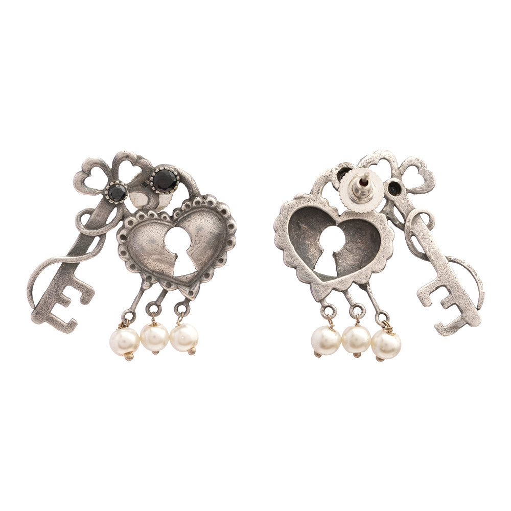Kunjika- Silver Brass Oxidised dangler earrings(Black)