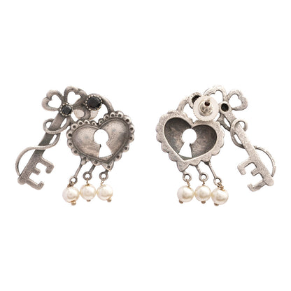Kunjika- Silver Brass Oxidised dangler earrings(Black)