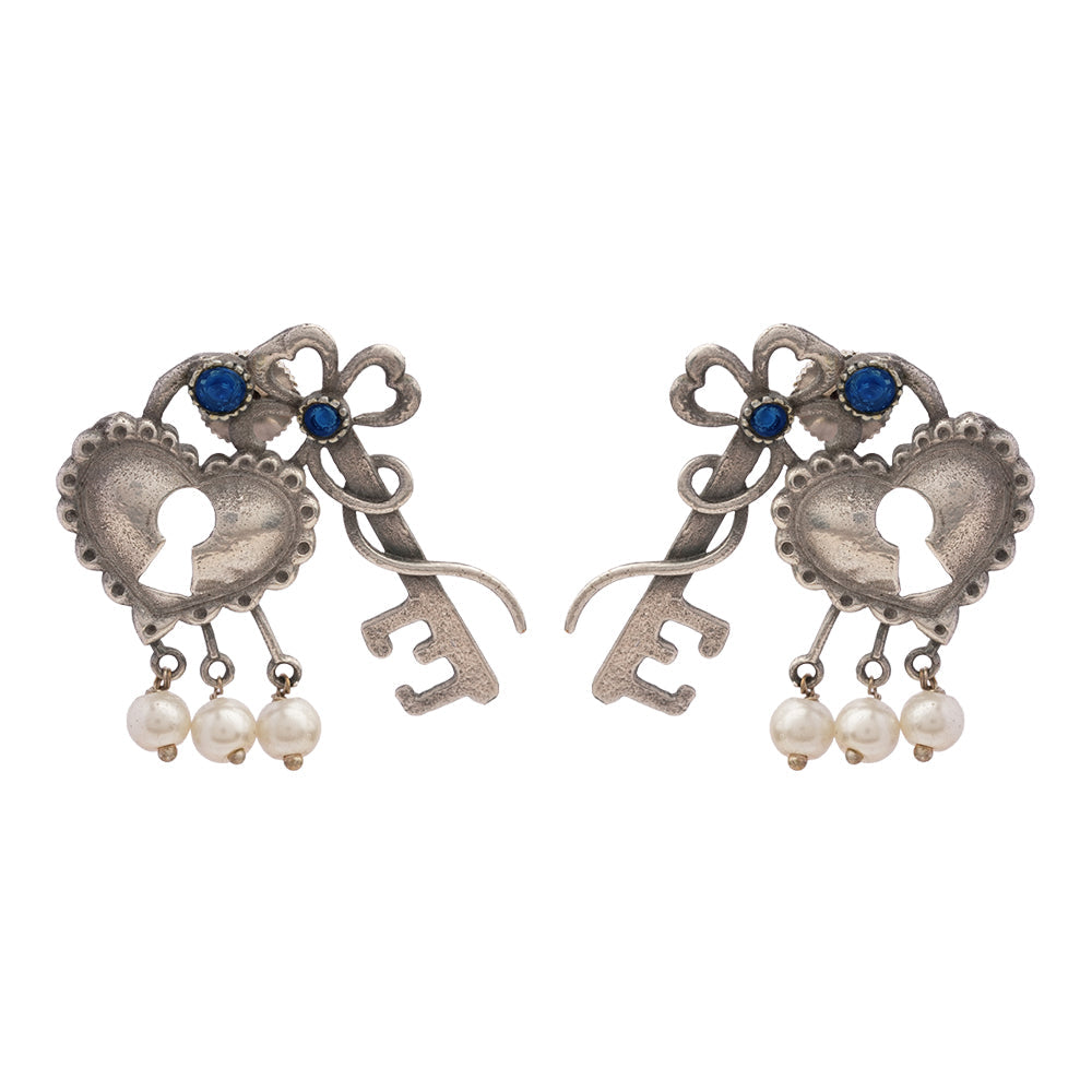 Kunjika- Silver Brass Oxidised dangler earrings (Blue)