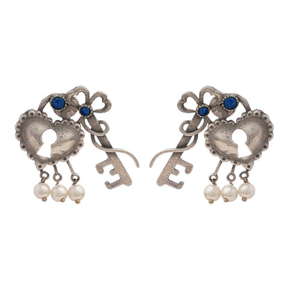 Kunjika- Silver Brass Oxidised dangler earrings (Blue)