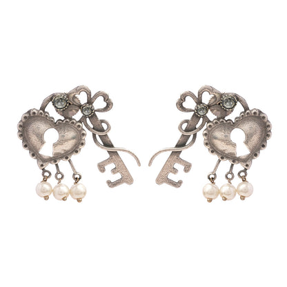 Kunjika- Silver Brass Oxidised dangler earrings (White)