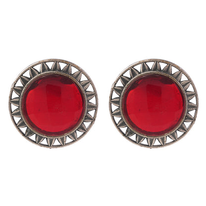 Manikya- Silver Brass Stone-Studded Stud Earrings(Red)