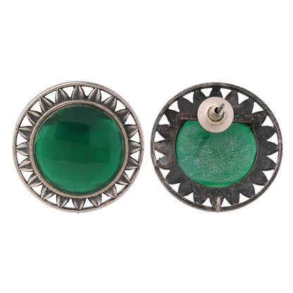 Manikya- Silver Brass Stone-Studded Stud Earrings(Green)