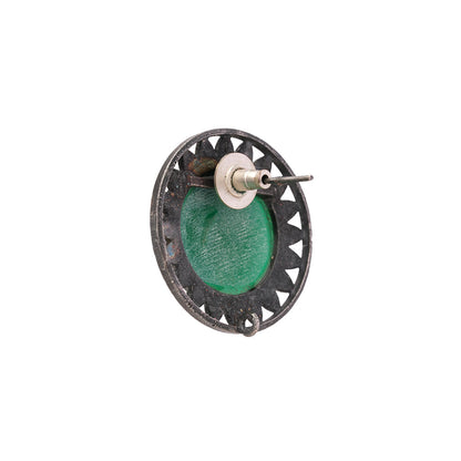 Manikya- Silver Brass Stone-Studded Stud Earrings(Green)