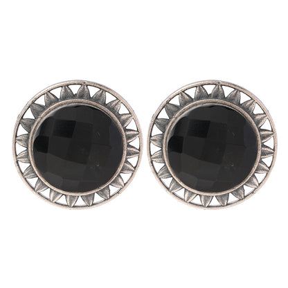 Manikya- Silver Brass Stone-Studded Stud Earrings(Black)