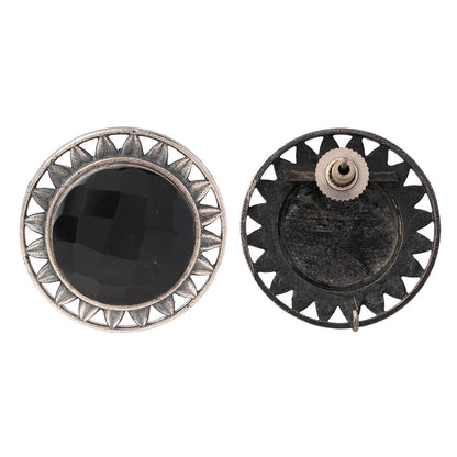 Manikya- Silver Brass Stone-Studded Stud Earrings(Black)
