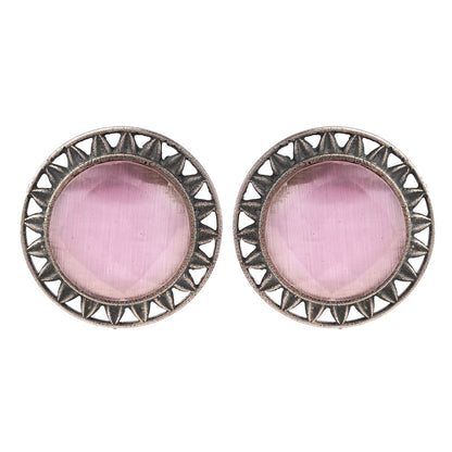Manikya- Silver Brass Stone-Studded Stud Earrings(Pink)