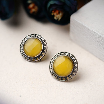Manikya- Silver Brass Stone-Studded Stud Earrings(Yellow)