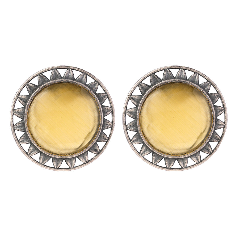Manikya- Silver Brass Stone-Studded Stud Earrings(Yellow)