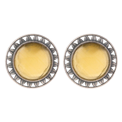 Manikya- Silver Brass Stone-Studded Stud Earrings(Yellow)