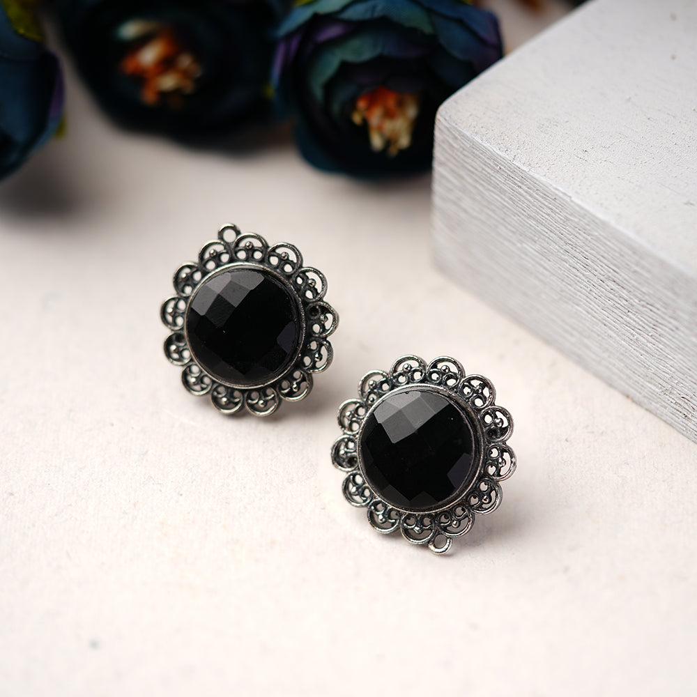 Rajni- Silver Brass Stone-Studded Stud Earrings
