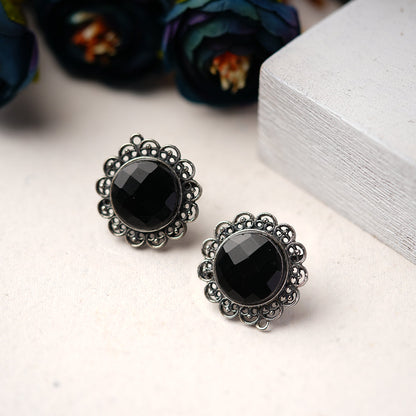 Rajni- Silver Brass Stone-Studded Stud Earrings