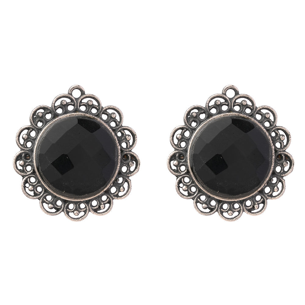 Rajni- Silver Brass Stone-Studded Stud Earrings