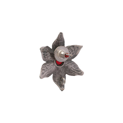 Juhi- Silver Brass Stone-Studded Stud Earrings(Red)