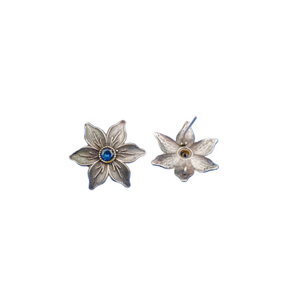 Juhi- Silver Brass Stone-Studded Stud Earrings(Blue)