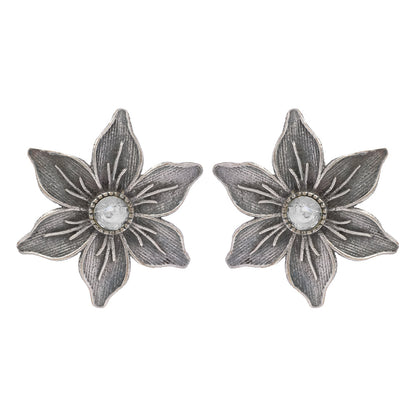 Juhi- Silver Brass Stone-Studded Stud Earrings(White)