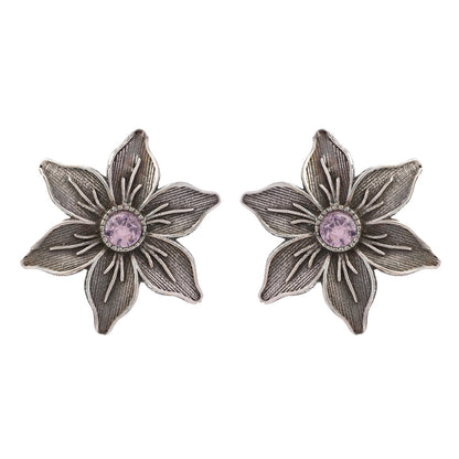 Juhi- Silver Brass Stone-Studded Stud Earrings(Pink)