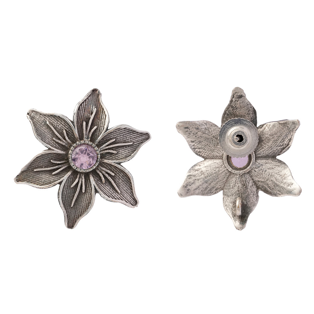 Juhi- Silver Brass Stone-Studded Stud Earrings(Pink)