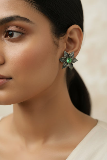 Juhi- Silver Brass Stone-Studded Stud Earrings