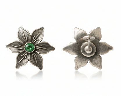 Juhi- Silver Brass Stone-Studded Stud Earrings