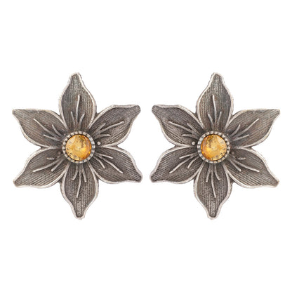 Juhi- Silver Brass Stone-Studded Stud Earrings(Yellow)