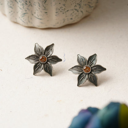 Juhi- Silver Brass Stone-Studded Stud Earrings