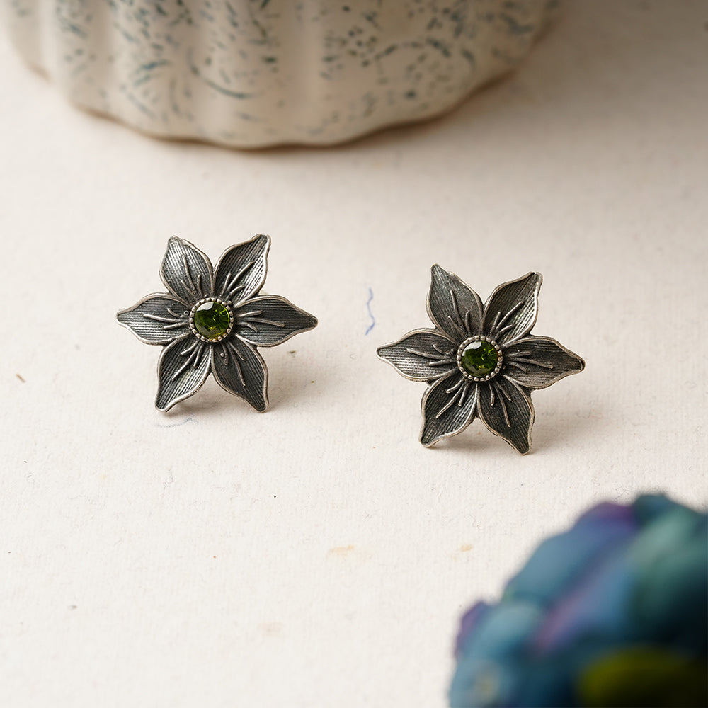 Juhi- Silver Brass Stone-Studded Stud Earrings