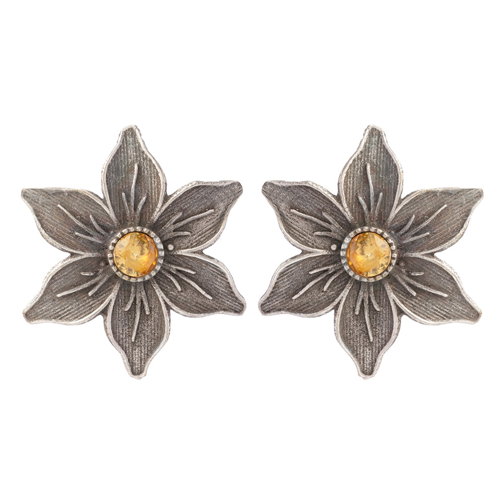 Juhi- Silver Brass Stone-Studded Stud Earrings