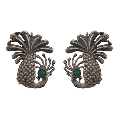 Ananasika- Silver Brass Stone Studded Stud Earrings(Black)