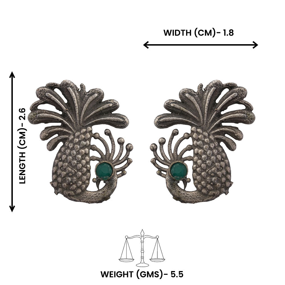 Ananasika- Silver Brass Stone-Studded Stud Earrings(Green)