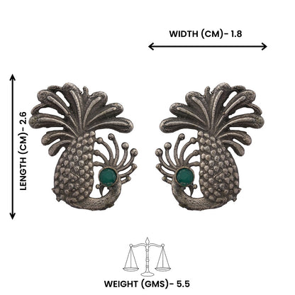 Ananasika- Silver Brass Stone-Studded Stud Earrings(Green)