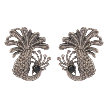 Ananasika- Silver Brass Stone-Studded Stud Earrings(Black)