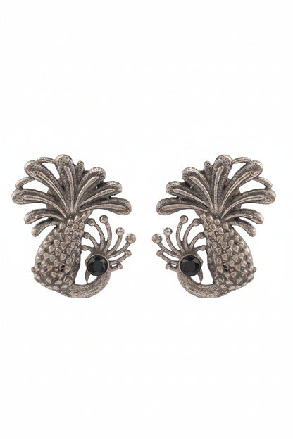 Ananasika- Silver Brass Stone-Studded Stud Earrings(Black)