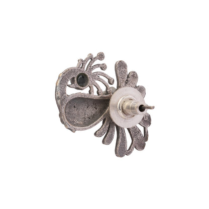 Ananasika- Silver Brass Stone-Studded Stud Earrings(Black)