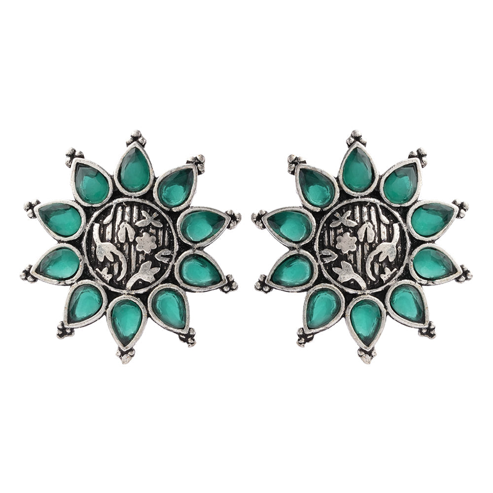 Kamala-Silver Brass Stone-Studded Stud Earrings