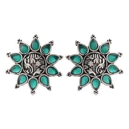 Kamala-Silver Brass Stone-Studded Stud Earrings