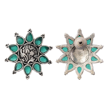 Kamala-Silver Brass Stone-Studded Stud Earrings