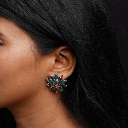 Pushpika- Silver Brass Stone-Studded Stud Earrings