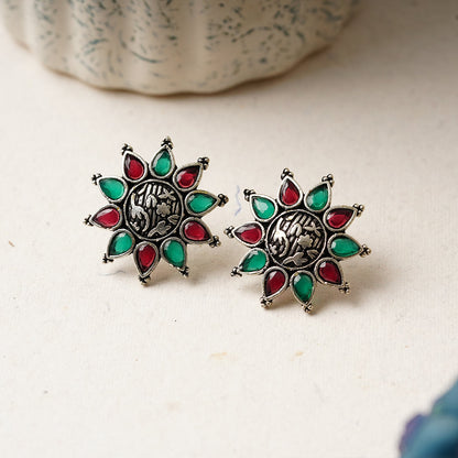 Pushpika- Silver Brass Stone-Studded Stud Earrings