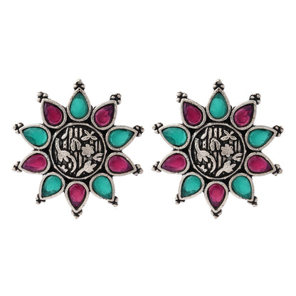 Pushpika- Silver Brass Stone-Studded Stud Earrings