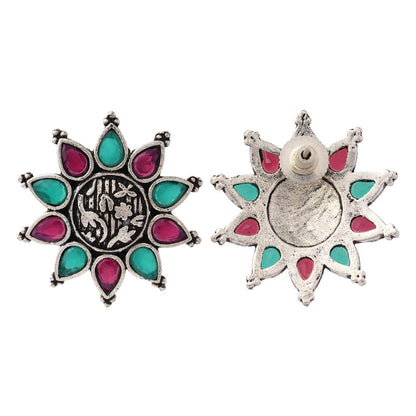Pushpika- Silver Brass Stone-Studded Stud Earrings