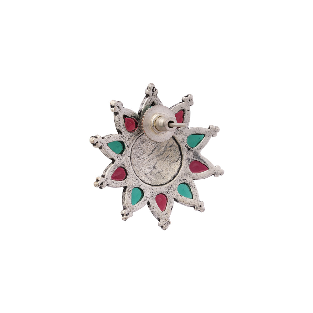 Pushpika- Silver Brass Stone-Studded Stud Earrings