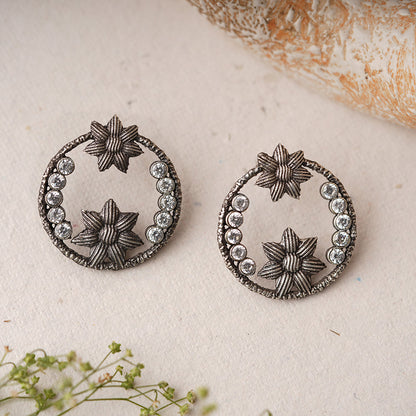 JhilmilPhool- Silver Brass Oxidised stud earrings