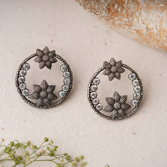 JhilmilPhool- Silver Brass Oxidised stud earrings
