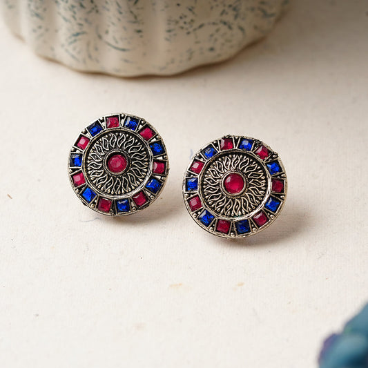 Rangini- Silver Brass Stone Studded Stud Earrings