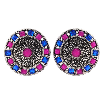 Rangini- Silver Brass Stone-Studded Stud Earrings
