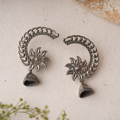 Chandphool- Silver Brass Oxidised dangler earrings